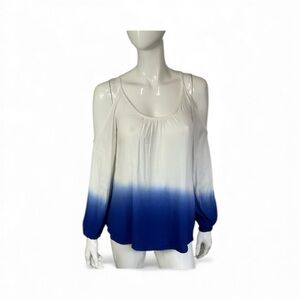 Sugarlips Blue White Tie Dye Cold Shoulder Long Sleeve Blouse Size XS